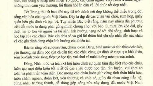 Thư gửi các cháu thiếu niên. nhi đồng Tết Trung thu 2025