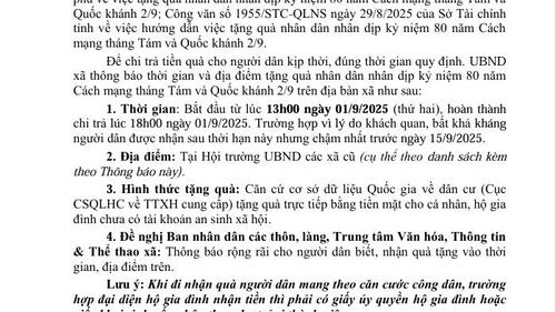 UBND XÃ CHƯ PƯH THÔNG BÁO V/v thời gian và địa điểm tặng quà nhân dân nhân dịp kỷ niệm 80 năm Cách mạng tháng Tám và Quốc khánh 2/9 trên địa bàn xã